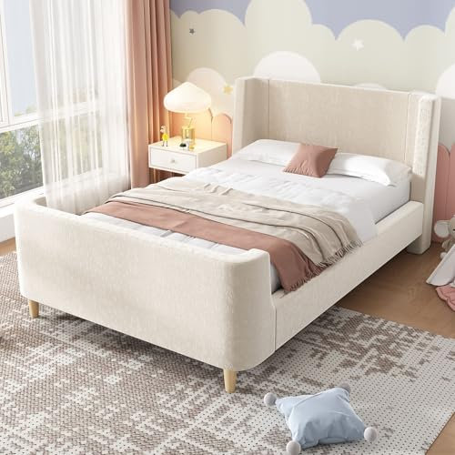 Billg Kinderbett 90 x 200cm, Kinder Polsterbett mit Lattenrost aus Massivholz, Kopfteil und Trittbrett, Montessori Einzelbett, Jugendbett Bettgestell für Jungen und Mädchen, Samt, Ohne Matratze