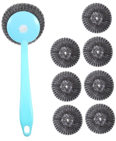 Generic 1 Set Steel Ball Brush Car Detailing Handle Machine Lid Vent Pan Scraper Cleaning Brushes Rag Scrub Brushes for Cleaning Dryer Dish Washing Scrubber Utensils Sponge Blue Plastic