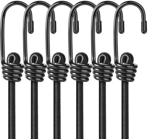 Kshineni 150 cm Bungee Cord with Hooks 6 Pcs Black Bungee Straps