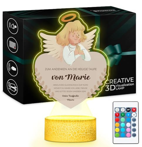 Maverton LED Nachtlicht Schutzengel - digitaler Bilderrahmen mit USB-Kabel - Taufe Geschenk - Taufgeschenke für Mädchen - Taufgeschenke Jungen - Personalisierte Geschenke Baby - Deko Wohnzimmer