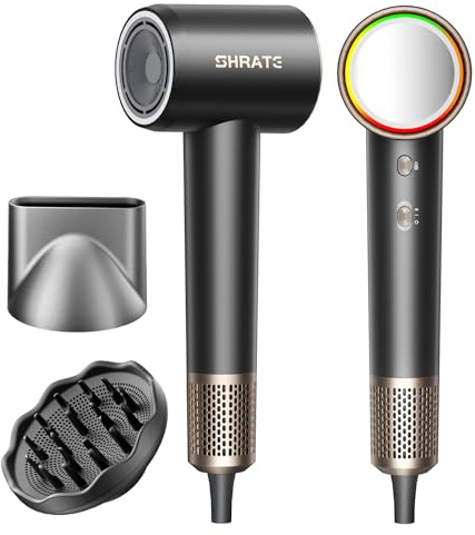 SHRATE Professional High Speed Ionic Hair Dryer | Ultra-Fast Drying | 500 Million Negative Ions | Low Noise | 160000 RPM | Compact Blow Dryer with Magnetic Diffuser for Faster Drying All Hair Types