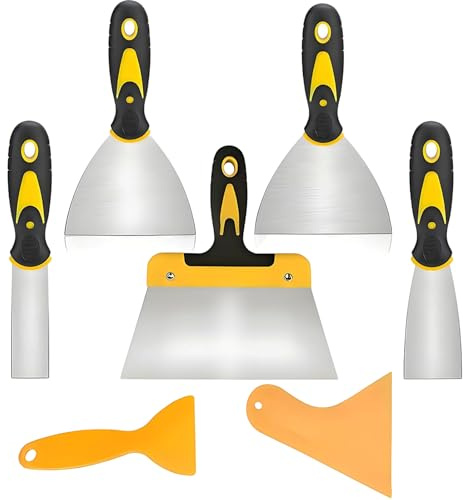 7 stycken spatelset, spatelverktyg, spackelset med handtag målare för spackling och skrapning av eller fönsterpärlor glasborttagningsverktyg tapetskrapa