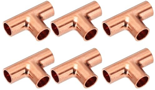 PATIKIL 5/16 (8mm) ID 1mm Thick Tee Copper Fitting, 6Pcs 99.9% 3 Way Pure Copper Pipe Fitting Tube Connector with Sweat Solder Connection for Plumbing HVAC Refrigeration System