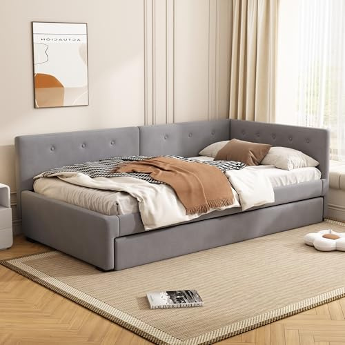 NovaFurnish Daybett 90x200cm, Tagesbett mit Rollbett, Schlafsofa, Einzelbett (Ohne Matratze), Minimalistisches Styling (Grau)