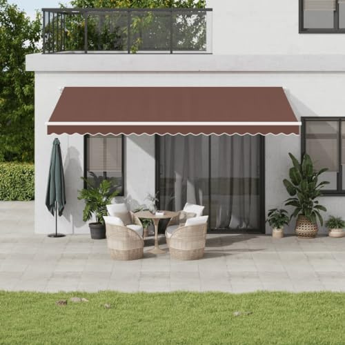IKAYAA Elektrische Gelenkarmmarkise 500 x 350 cm Markise Automatisch Sonnenmarkise, Sonnenschutz, Terrassenmarkise, Klemmmarkise, Braun und Weiß