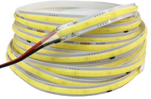 TOPXCDZ 220V Striscia LED COB, luci nastro flessibili, intelligente senza necessità di driver, 296 LED, illuminazione lineare RA90, bianco caldo bianco, 6000K, 5m