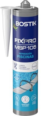 BOSTIK FIXPRO MSP 105 Piscinas - Cartucho 290 ml | Blanco - Adhesivo Resistente al Cloro - Pegado de Gresite - Mosaicos y Azulejos - Impermeabilizante para Piscinas Temporal