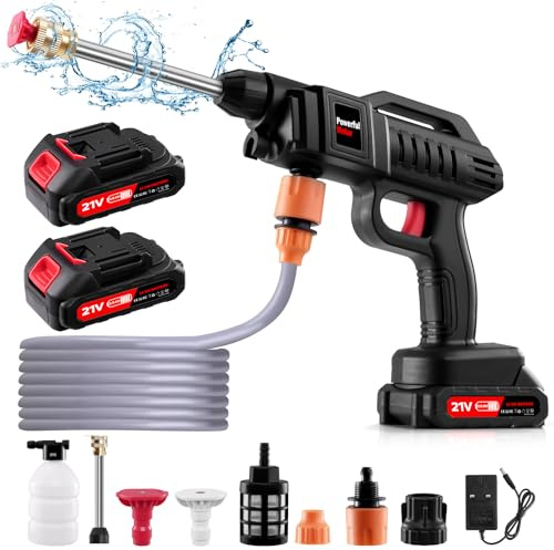 Cordless Pressure Washer, 21V Handheld Washer Kit 1500W, Battery Jet Wash with Nozzle and 5m/16.5ft tube for Car, Watering Flowers, Cleaning Floors