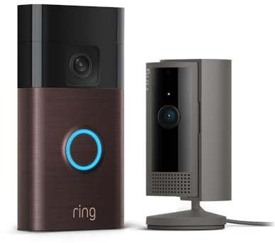Ring Akku-Videotürklingel (Venezianische Bronze) + Ring Innenkamera Anthrazit | WLAN-Videotürklingel-Sicherheitskamera, Selbstinstallation (in 5 Minuten) | mit eingebautem Akku I Privatsphäre-Einstellungen