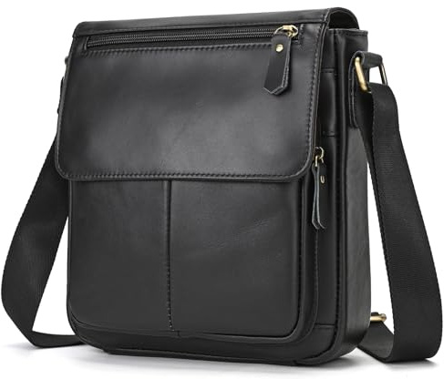 newsbirds Borsello Uomo in Vera Pelle Vintage Borsa a Tracolla da Uomo Casuale Piccolo Borse Messenger per Stile Retro'per l'uso Quotidiano Outdoor,Lavoro,Viaggio Borsa a Spalla, nero