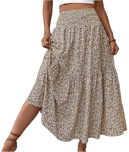 Damen Rock Lang Elegant Sommerrock Mit Taschen Stretch High Waist Damenröcke Boho Strand Summer Skirt