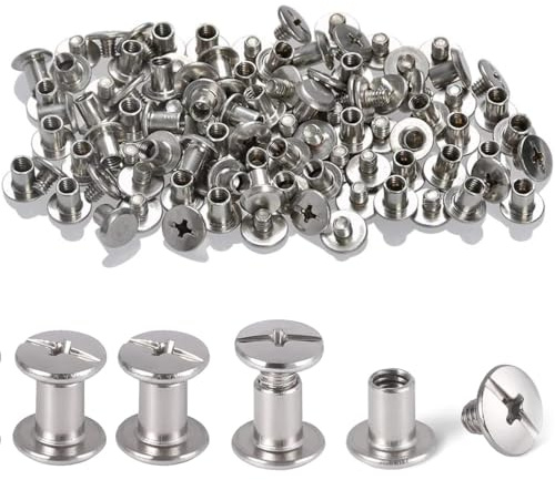YAPKOLV 100 Stück Chicago-Schrauben M5×5 mm, silberne Metall-Scharniernieten, ideal für Bücher, Taschen, Halsbänder, Rucksäcke, Hundeleinen u.v.m.