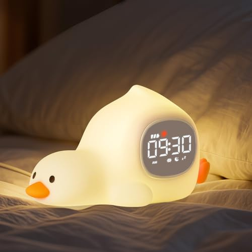 Yiliaw Liegende Ente Kinderwecker mit Nachtlicht – Schlaftrainer & Aufwachuhr, wiederaufladbare Silikonlampe für Schlafzimmer, Perfekter Schlafbegleiter für Jungen & Mädchen