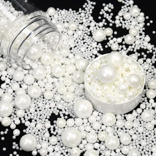 260g White Sprinkles,Edible Pearl Sprinkles for Cake Decorating, Mix Size Sugar Pearls Baking Candy, Cupcake Topper Cookie Ice Cream Cake Decorations Birthday Wedding Christmas
