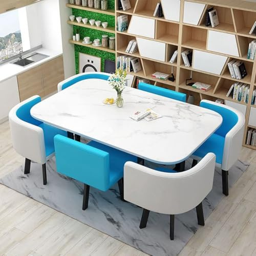 YKWLKJ 90 * 150cm Esstisch für 6 Personen, Moderner Besprechungstisch Konferenztisch mit 6 stühlen Set für Esszimmer, Küche, Büro(Blau)