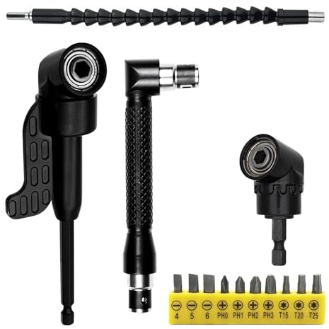 Eieenotee Juego de Destornilladores Angulares de 14 Piezas, Accesorio de Ángulo de 105° para Destornilladores Inalámbricos, Destornillador Angular, Extensión de Taladro