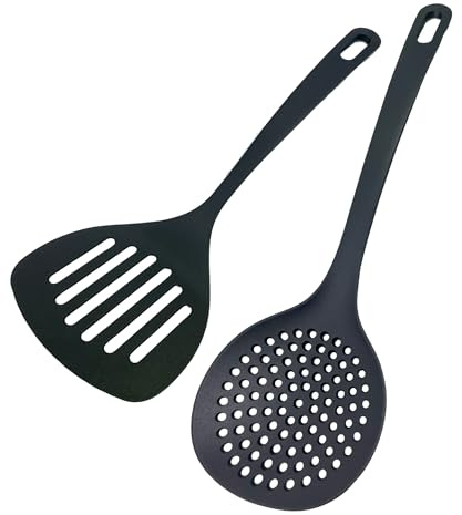 Fackelmann Set Schiumarola e Paletta Rigata in Nylon Antigraffio, Utensili per Padelle Antiaderenti - Resistenti al Calore 200°C - Lavabili in Lavastoviglie