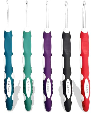 JYNXOR 5 pcs Häkelnadel, 5 Größen Häkelnadel mit Bunte Silikongriff, Stricknadeln mit Ergonomischem Griff für arthritische Hände, Groß Häkelnadeln set für Anfänger und Häkelliebhaber(4/4.5/5/5.5/6MM)