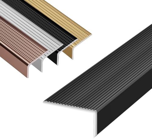 HOUKOIKBUG Aluminium Nez De Marche 90cm Forme en L Protecteur De Bord D'escalier Marche Profilé D'escalier Antidérapante pour Bordure D'escalier(Black,1-1/8in/3cm)