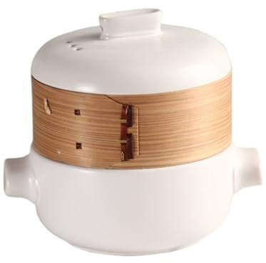 MEMEM Cazuela de cerámica de Estilo japonés con vaporera, Platos, Olla Multifuncional for estofado de Estufa(White,1.5L)
