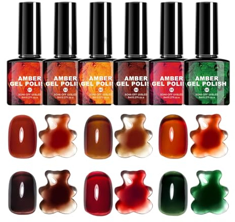 Herbst Nagelgel Lack 6 Farben Bernstein Harz Lack Set | Mit Pinsel Bernstein Nagellack Winter Design Für Frauen Mädchen Damen Mutter Bühne Auftritt Party Reise Salon Nagelpflege