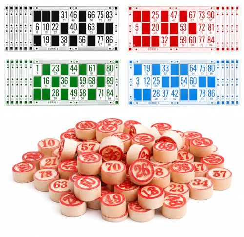 xolear Set di 138 pezzi in legno con numeri di scacchi, 90 bingochips 48 carte da bingo Tombola, gioco portatile, set da bingo per giochi da tavolo per famiglie, riunioni, giochi logici