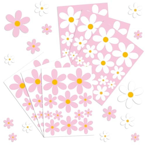 72 stycken tusensköna fönsterklistermärken, återanvändbara fönsterbilder, blommor, rosa och vita, självhäftande fönsterklistermärken, för hem, kontor (rosa och vit)