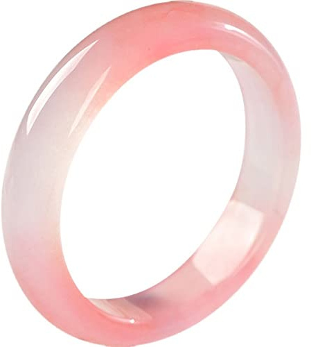 Rosa Jade-Armreif für Frauen, natürlicher EIS-Hibiskus-Achat-Chalcedon-Armreif, bunter Schmuck, Geschenk für Frau (Farbe: rosa breiter Streifen, Größe: 54 mm)