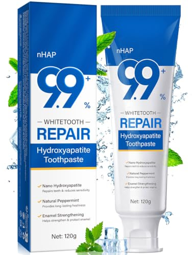 9,9 % Nano Hydroxiapatit tandkräm, hydroxiapatit remineralizing tandkräm, 99 vit tandreparation tandkräm för emaljreparation och förstärkning, fluoridfri för känsliga tänder, färsk mint