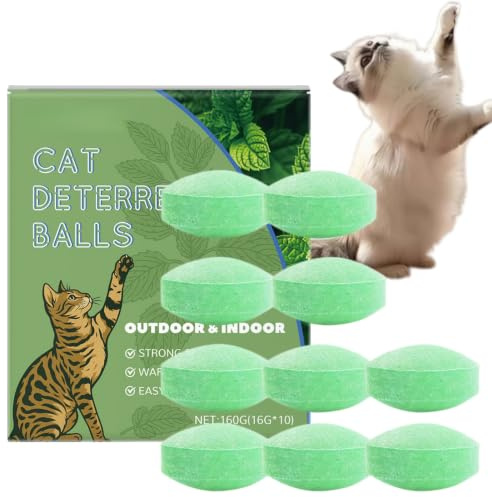 10pcs Natural Cat Repellent for Gardens UK,Extra Strong Cat Deterrent Balls | That Actually Work,Safe&Non-Irritating Outdoor Cat Deterrent for Lawns,Artificial Grass&Furniture(With Mesh Bag),Peppermint
