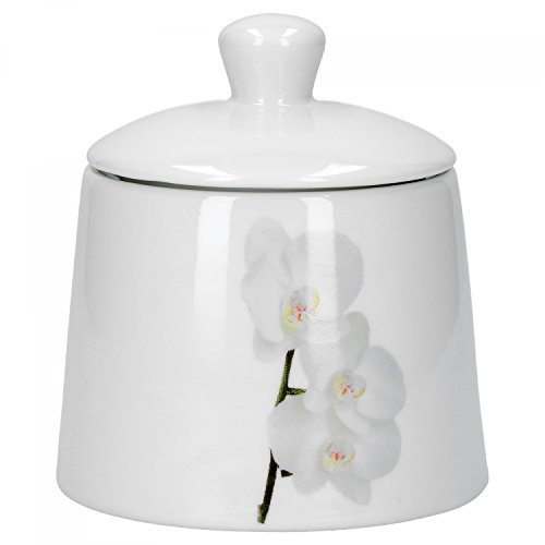 Van Well Vanda Orchidée Blanche Sucrier avec couvercle, ø 90 mm, 280 ml, décor floral, Café Accessoires, élégant Porcelaine de Marques