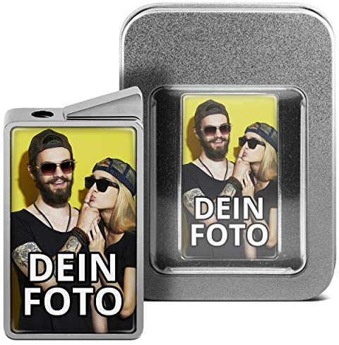 PhotoFancy® - Feuerzeug mit eigenem Foto Bedrucken - personalisiertes Gasfeuerzeug inkl. Metall-Geschenk-Box