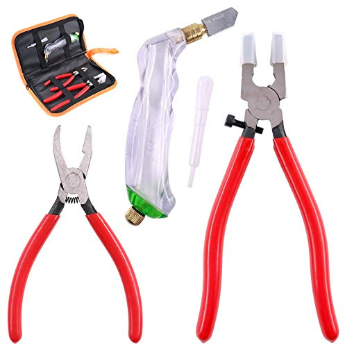 Swpeet Robuste Glaszange, Brecher, Grozer und Griff-Ölzufuhr-Glasschneider, professionelles Glasschneidewerkzeug mit extra Gummispitzen, perfekt für Buntglasarbeiten, 3 Stück
