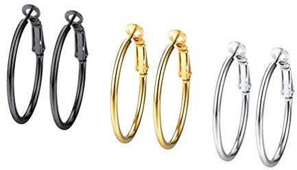 Feilok örhängen set för kvinnor rostfritt stål rund klapp basic stor kreoler huggie kreoler örhängen ring fällbara creoler öronsmycke 30 mm guld/svart/silver, 3 par e rostfritt stål, colore: 30mm/3pcs, cod. FL0032-A