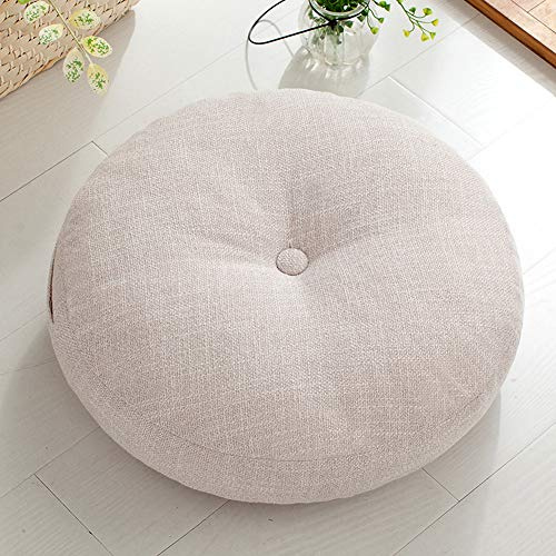 Rund Leinen Kissen verdickt große Stoff Bodenkissen im japanischen Stil Tatami Kissen Balkon Fenster Stuhlkissen,Milkywhite,45x45cm