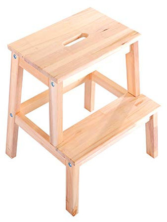 GJSN Einfach Und Multifunktions Praktische Klapptrittschemel, Heimleiter Hocker Haushalt Folding 2-Step Kinderhocker Multifunktionsmassivholz-Low Hocker Dual-Use Einseitige Ladder,Holz Farbe