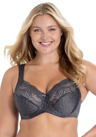 Miss Mary of Sweden Jacquard & Lace Womens Underwired Bra with Side Support 40DD Dark Grey