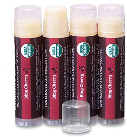 Earth's Daughter USDA Organic Cherry Lip Balm 4-Pack- Cherry Flavor - Beeswax, Coconut Oil, Vitamin E - Best Lip Repair Chapstick for Dry Cracked Lips.