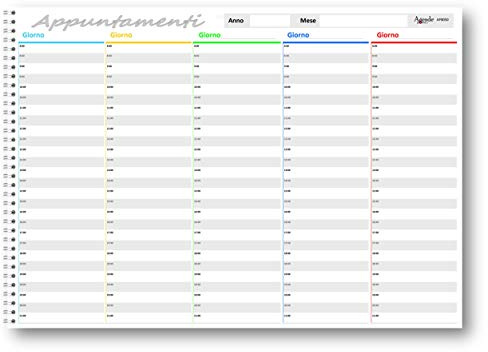 Agendepoint.it Planning Appuntamenti Da Tavolo A3 30x42 Cm Spiralato 70 Fogli Carta 90gr Parrucchiere Estetista Spa Centri Benessere Orario 8-21, Multicolore