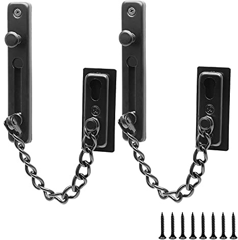 Bonsicoky 2 Pack Door Chain Lock with Spring, Stainless Steel Security Chain Guard, Anti-Theft Press Lock for Window - Black