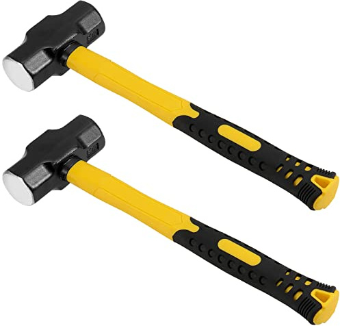 HEIHAK 2 PCS 14 Inch 3 Lb Sledge Hammer, 3 Pound Drilling Club Hammer Sledge With Fiberglass Handle, Forged Steel Non-Slip Handle for Construction, Industrial, Home Use