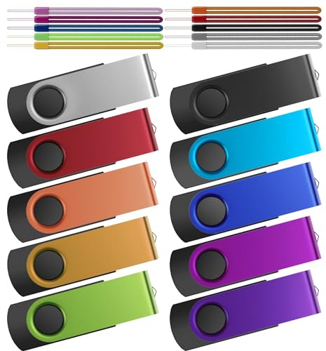 8GB USB Flash Drive 10pcs USB 3.0 Flash Drives Mixed Colors 8GB Kepmem Metal Swivel USB Pen Stick 8 Giga Stylish Gift Cheap Gift with Lanyard for Carrying Documents