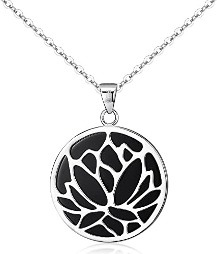 MATERIA by Matthias Wagner Onyx Anhänger rund schwarz mit Lotusblume wahlweise mit Kette