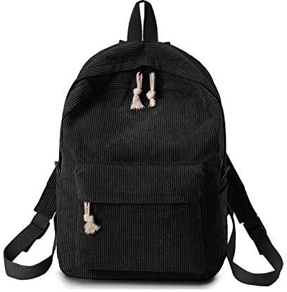 Freizeitrucksack Mädchen Tagesrucksack, Streifen Cord Schulrucksack Mädchen Teenager, Unisex Rucksack, Damen Schultasche, Schulrucksack, Casual Daypack für Universität Reisen Freizeit Arbeit, Schwarz