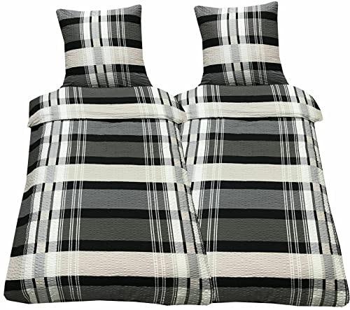 Leonado Vicenti 4teilig Bettwäsche Microfaser Seersucker 155x220 cm Schwarz Weiss Decke Kissen 80x80 Bezug mit Reißverschluss