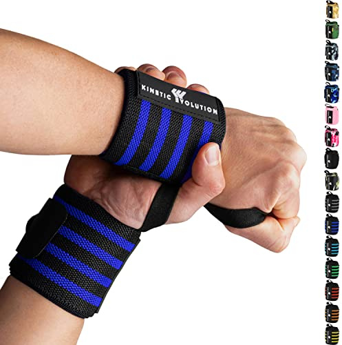 KINETIC EVOLUTION Sport Handgelenkbandagen [1 Paar] Wrist Wraps. Ideal für Bodybuilding, Fitness, Gewichtheben, CrossFit, Powerlifting, Training (Dunkelblau Streifen)