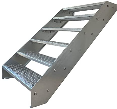 Kaminbau Mierzwa Premium Stahl Treppe Verzinkt 6 Stufen (Breite 100 cm) (Höhe 114 cm) Wetterfest Gitterroststufe Gartentreppe