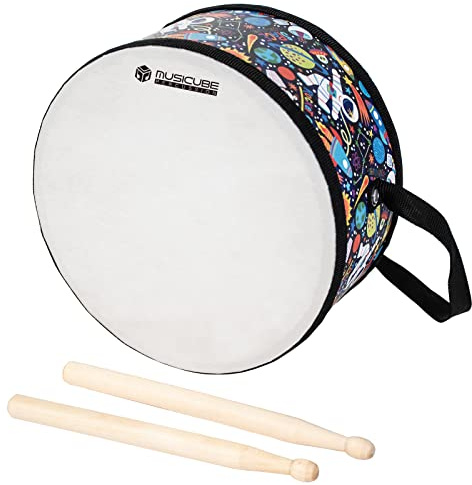 MUSICUBE Kids Drum Set 8-Inch Wooden Toys with an Adjustable Strap and 2 Drumsticks Educational Baby Musical Toys Drum Sensory Musical Instrument Toys for Toddler Boys & Girls Gift Packing