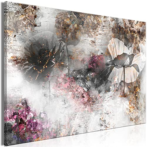 B&D XXL - Akustikbild Mohnblumen Bilder Akustikschaum Hochleistungsschallabsorber Schallschutz Leinwand 1 tlg Wandbild Raumakustik Schalldämmung Blumen Garten Vintage Betonoptik