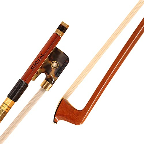 SURVEAL Advanced 4/4 Cello Bow Pernambuco Wood Stick AAAAA+ Natural Mongolian Horsetail Carved Shell Frog Warm Tone Size 4/4 (4/4)